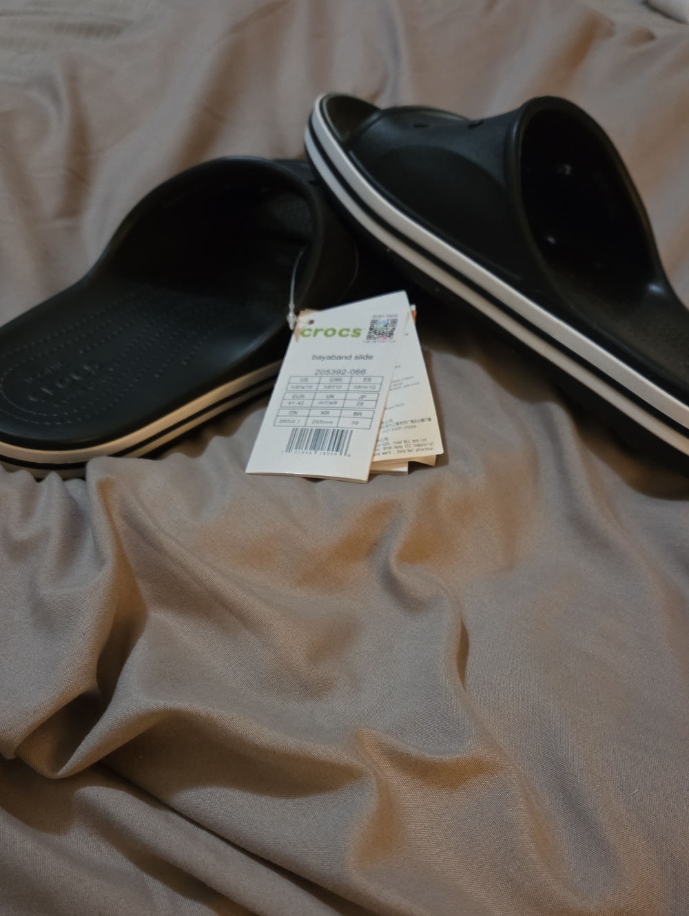 CROCS Men’s Black Slide Sandals with White Accent Stripe
